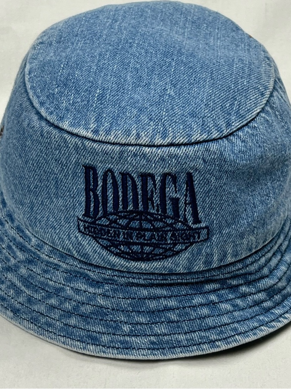 BODEGA “Hidden In Plain Sight” Medium Wash Denim Bucket Hat Size L Made In USA